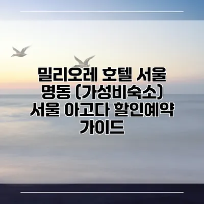 밀리오레 호텔 서울 명동 (가성비숙소) 서울 아고다 할인예약 가이드